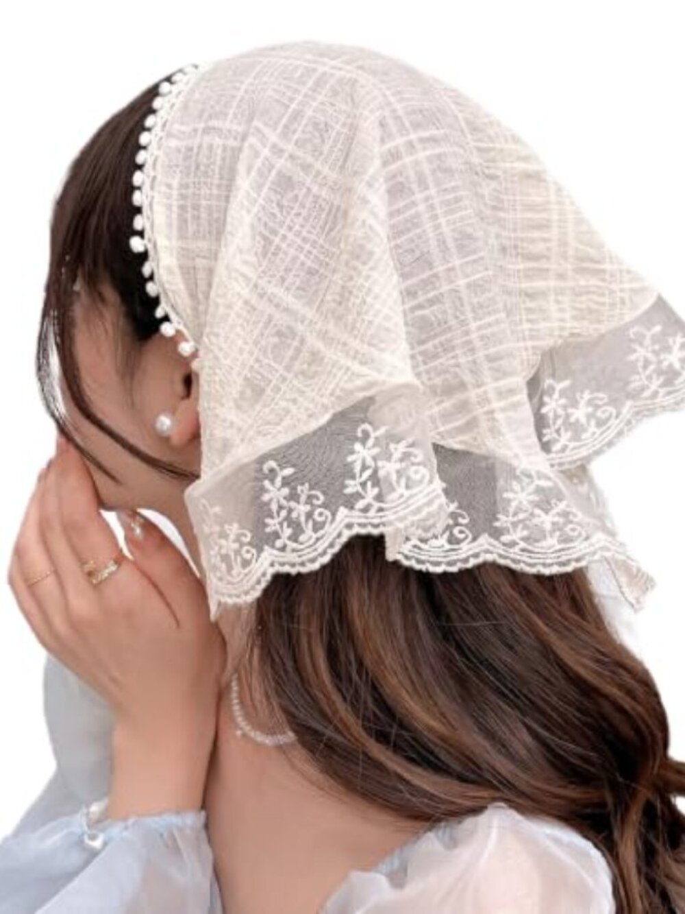 Tie-Back Lace Mesh Bandana Head Scarf for Women Adjustable Breathable Hair - Picture 2 of 7